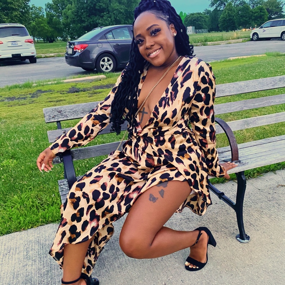 Satin leopard dress